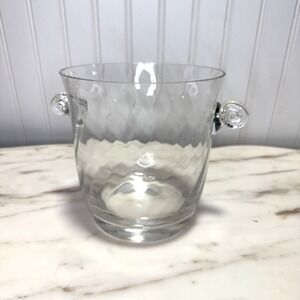Vintage Crystal Ice Bucket with Shell Detail Handles, Wavy Optic Pattern